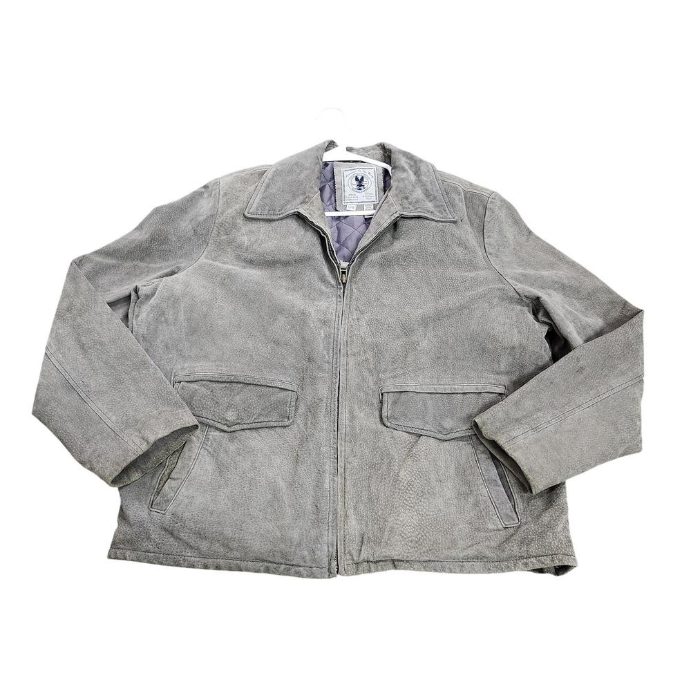American Classics Jacket Mens Large Gray Suede Full Zip Biker Lined Pockets
